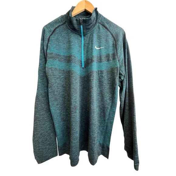 Nike Knit 1/2 Zip Dri Fit Top Mens L Blue Green Black 659369-408