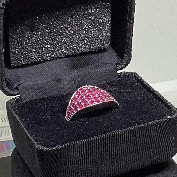 New❣️Real Ruby 925 Ring Cigar Band Cluster Sterling Silver VTG