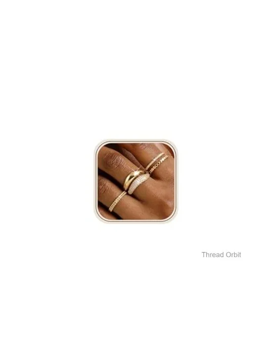 14K Gold Plated Stackable Dainty Cubic Zirconia Ring Set Chunky Dome Band Thumb