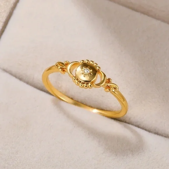 18K Gold Triple Moon Goddess Ring With Diamond Accent