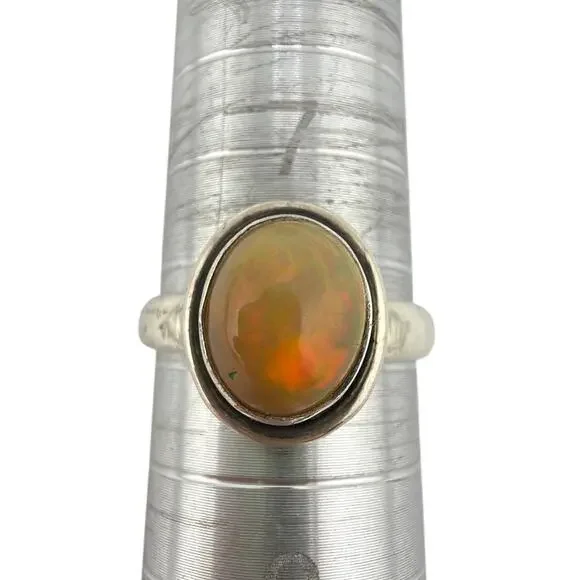 Sterling Silver Fiery Ethiopian Opal Gemstone Ring Size 7.5