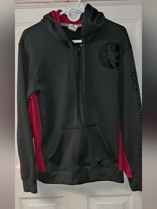 Nike Therma-Fit Ohio St. Buckeyes Mens Small Full Zip Hooded Jacket. Gray & Red