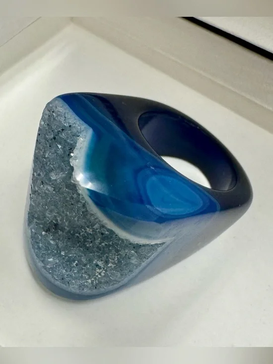 Blue Cobalt Druzy Carved Ring