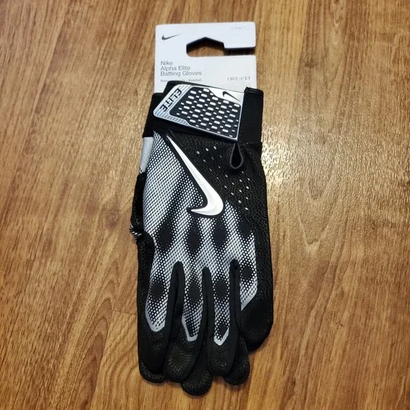 Nike Alpha Elite Baseball Batting Gloves Men Large Black Dri-Fit‎ Sheepskin New