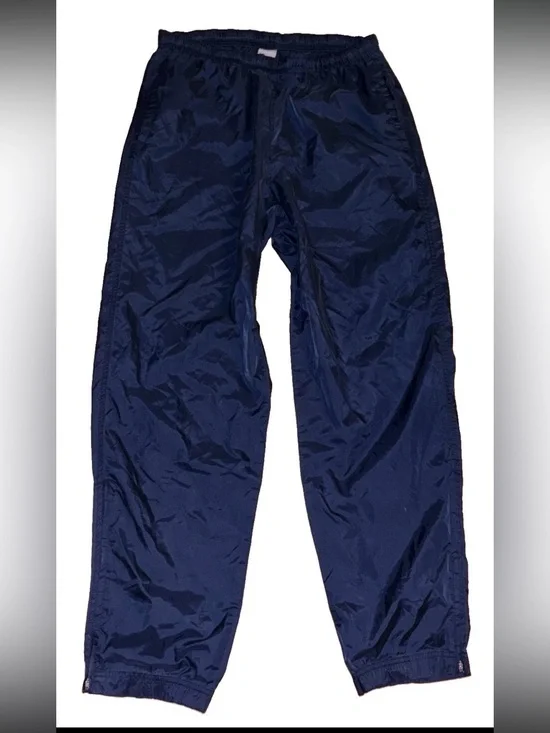Nike Silver Tag Y2K Windbreaker Track Pants Navy Blue SZ.L Baggy Zip Ankle Nylon