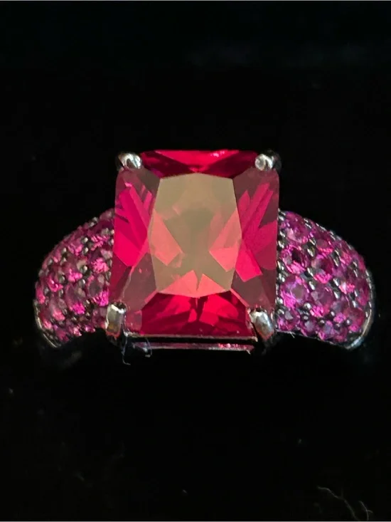 7.47CTW Unique Cut Lab Created Ruby Cocktail Ring Set in 925 Sterling Silver