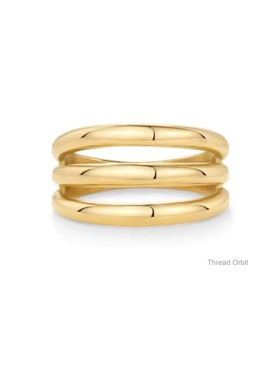 14K Gold Plated Chunky Curved Triple Stackable Ring - Stainless Steel