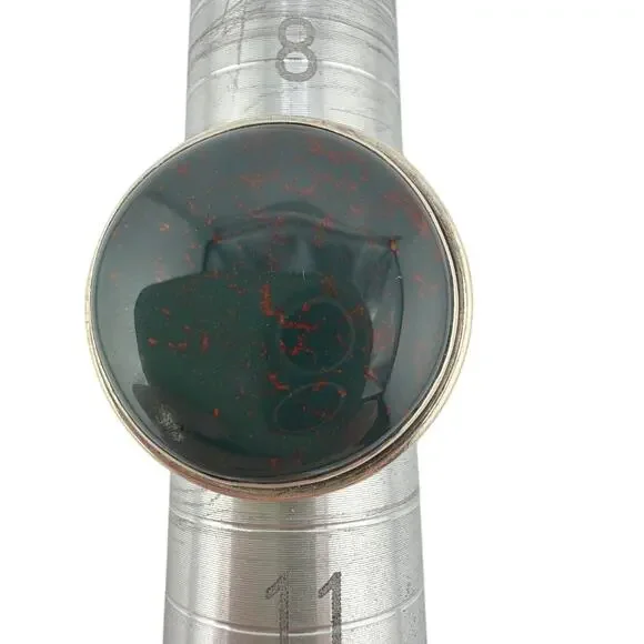 Sterling Silver Genuine Bloodstone Bezel Ring Size 9.5