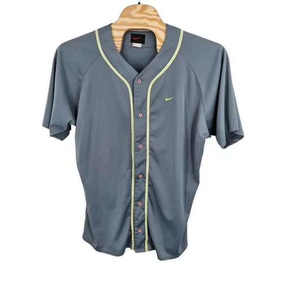 Nike Vintage Baseball Jersey Button‎ Up Spellout Embroidered Gray 2XL Swoosh 90s
