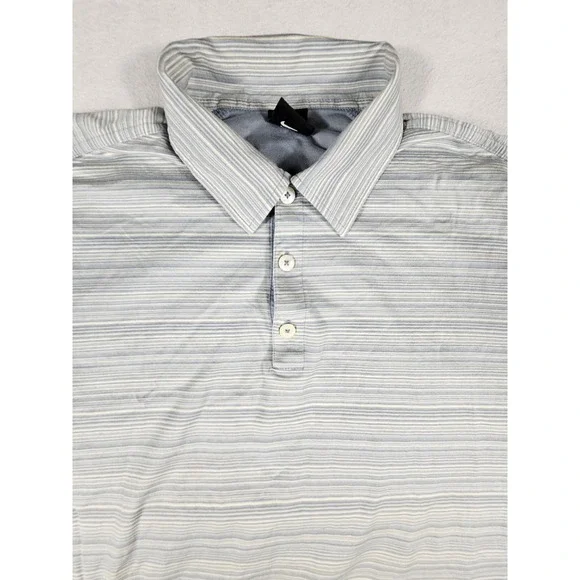 Nike Golf Mens Large Blue White Striped Short Sleeve Cotton Polo Shirt H40207AML