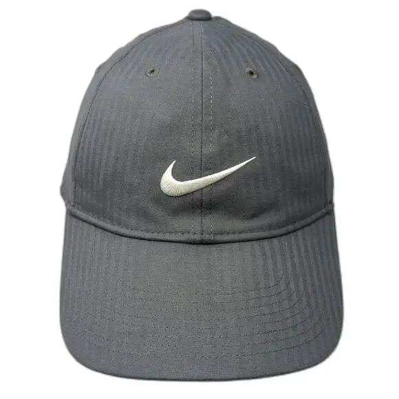 Nike Baseball Cap Gray OSFM Slideback Swoosh Golf Herringbone Curved Bill hat