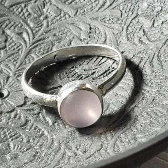 Artisan India Rose Quartz 925 Sterling Silver Plated Gemstone Ring Size 7