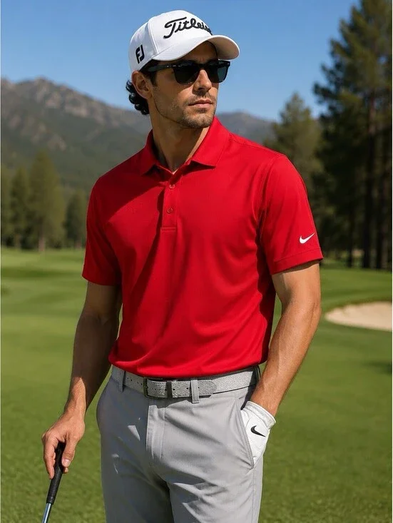 Nike Dri Fit Golf Red Logo Polo NWT  Size M