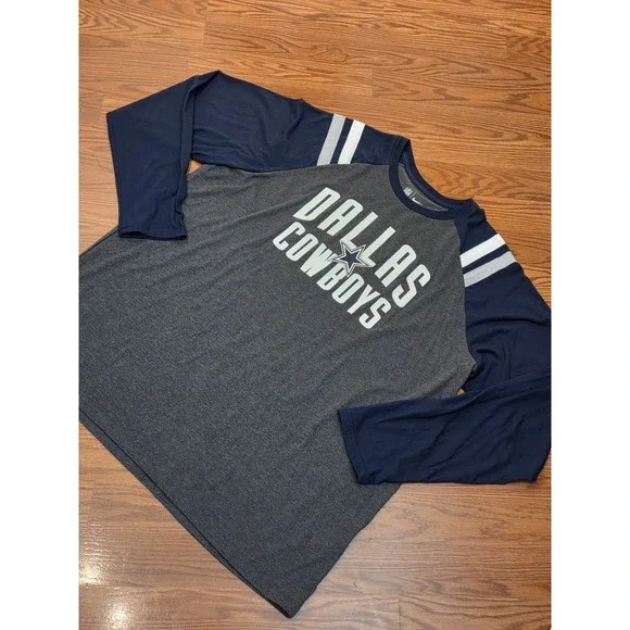 Nike NFL Dallas Cowboys Mens 3XL Long Sleeve‎ T-Shirt Raglan Navy Charcoal Gray