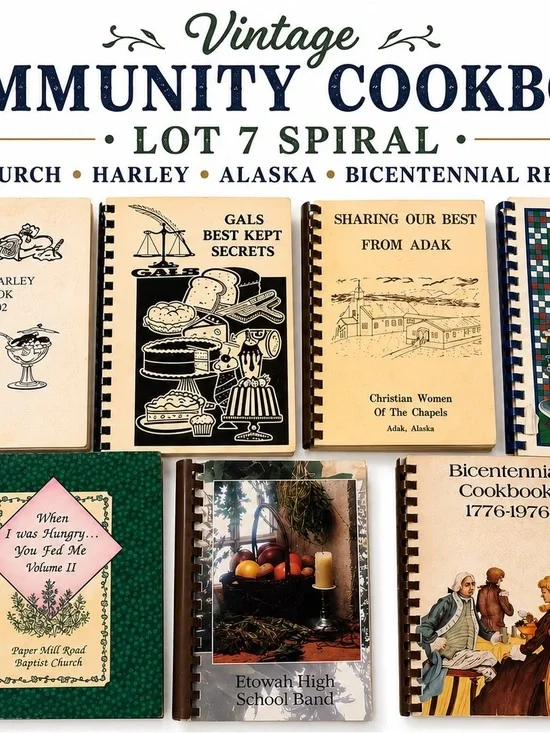 Vintage Community Cookbook Lot 7 Spiral Church Harley Alaska Bicentennial Recipe