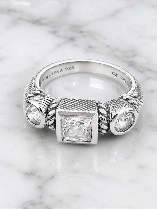Judith Ripka 925 Sterling Silver Princess Cut CZ Ring Size 7 Designer