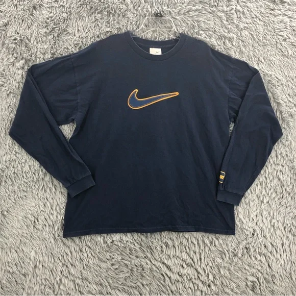 Nike Shirt Mens Large Swoosh Checkmark Navy Blue Long Sleeve