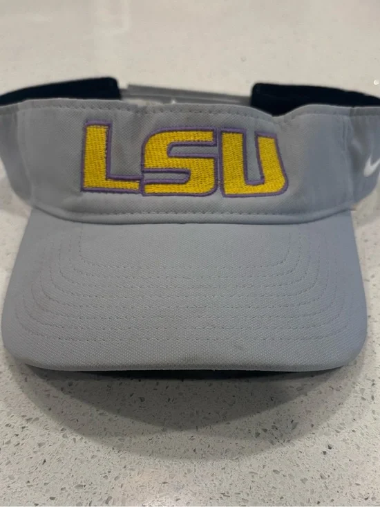 Nike LSU Embroidered Adjustable Visor in Light Gray and Yellow, Purple OSFM