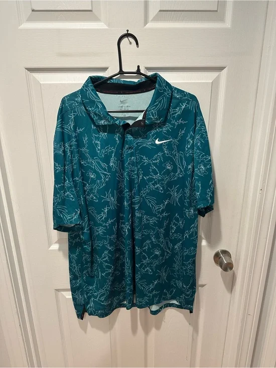 Nike Tiger Woods Dri-FIT ADV Golf Polo Shirt Teal Sketch Line Art Men's XXL