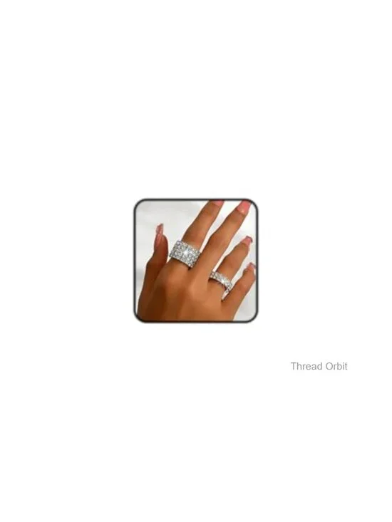2Pcs Rhinestone Knuckle Ring Set Elastic Stretchy Stack Statement Finger Jewelry