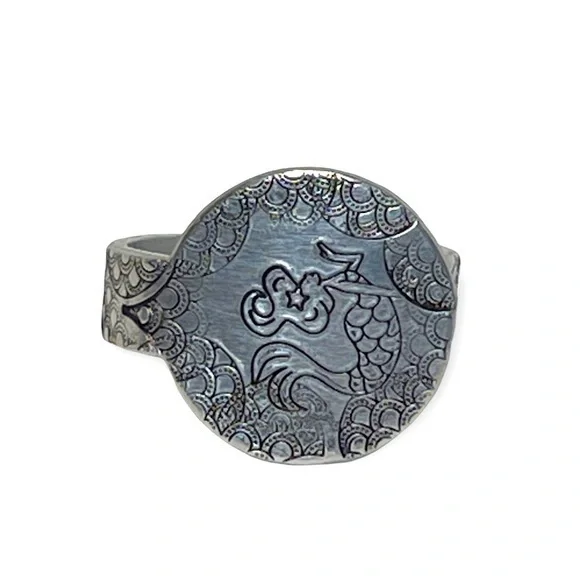 Handmade 9‎ stamped boho Mermaid silver adjustable hypoallergenic medallion ring