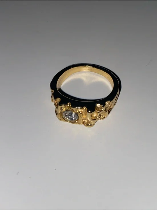 Gold-Tone Statement Ring with Clear Stone