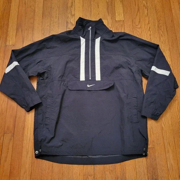 Nike XL Windbreaker‎ Black White Quarter Zip Stripe Vintage Pouch ANORAK 90s