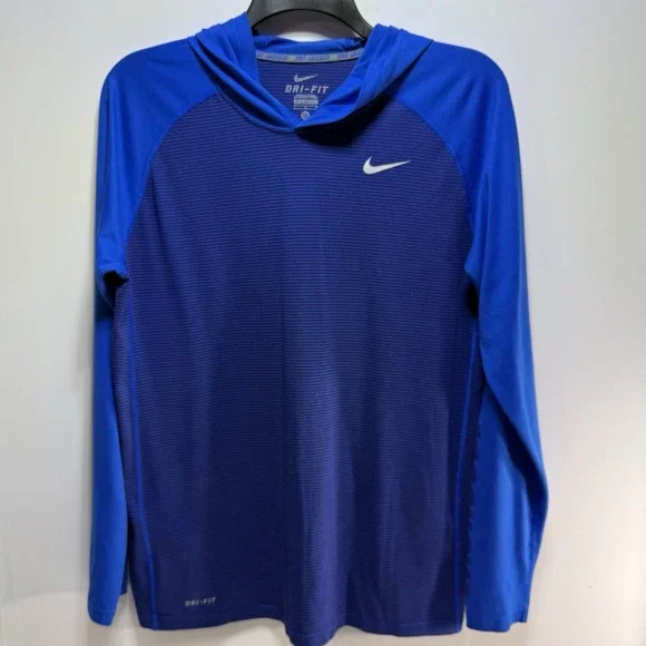 Nike Lacrosse Men's Large‎ Dri-FIT Long Sleeve Lightweight Hoodie Tee Blue
