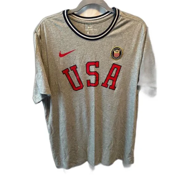 Nike Team USA Olympic Ringer T-Shirt Men’s Large Gray Red USA Crest Swoosh