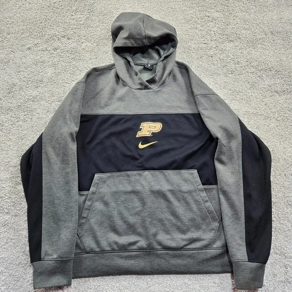 Purdue Boilermakers hoodie mens‎ XL gray black Nike center swoosh fleece