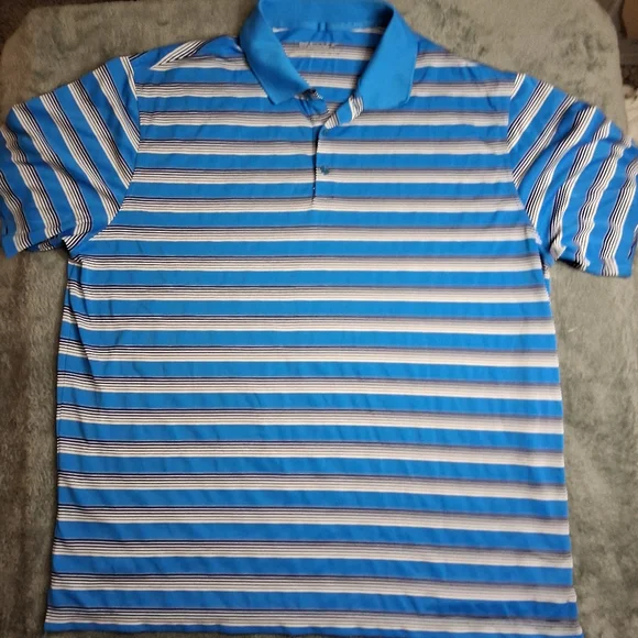 Nike Golf Men’s XXL Dri-Fit Tech Vent Stripe Performance‎ Polo Shirt Blue White