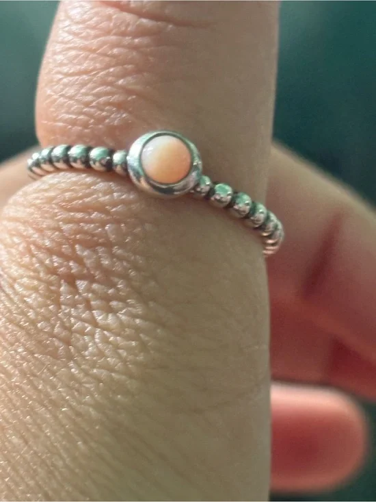 Pandora Silver Beaded Ring with Peach Cabochon