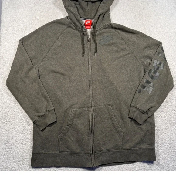Nike Full Zip Hoodie Sweatshirt Mens XL Green Just Do It Graphic French‎ Terry