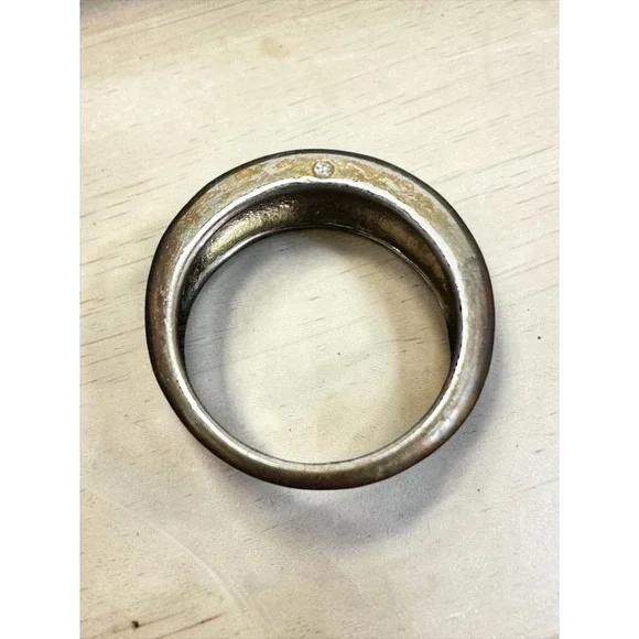 Silver Tone Dome Ring Size 8.25  Tapered Rhinestone Band