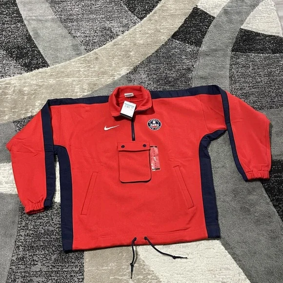 Nike Brooklyn‎ Nets Jacket Men Medium Red NBA Sweatshirt Embroidered 1/4 Zip NEW
