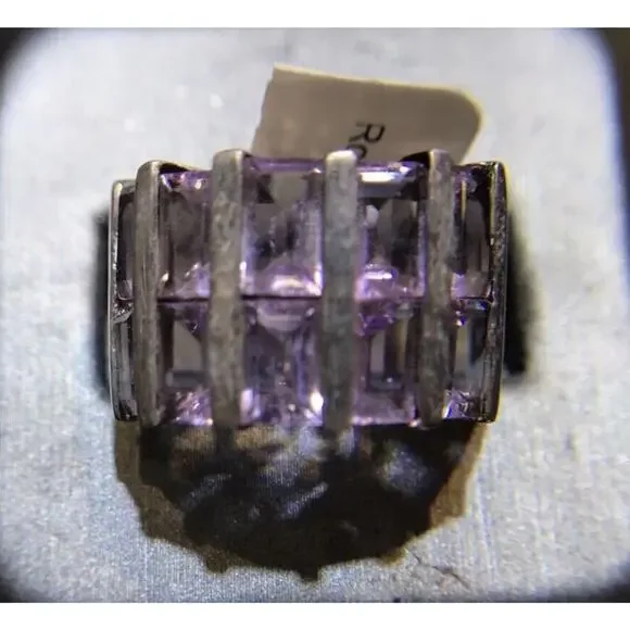 Amethyst Ring Sz7 10 Channel Set Stones Silver 925 (All Stones Simulated)