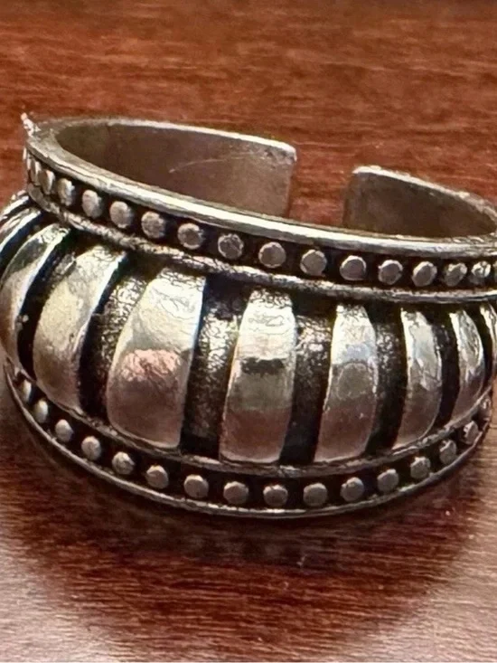 Adjustable Silver Textured Dome Ring w/ Bubble Enhancements