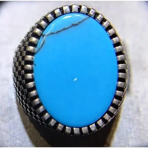 Turquoise Ring Sz12 Large Oval Smooth Stone Silver 925