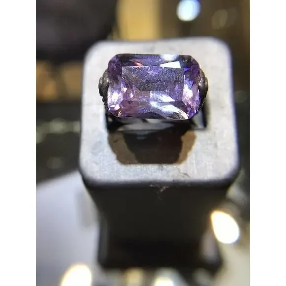 Amethyst Ring Sz7.75 Large Stone Sterling Silver 925