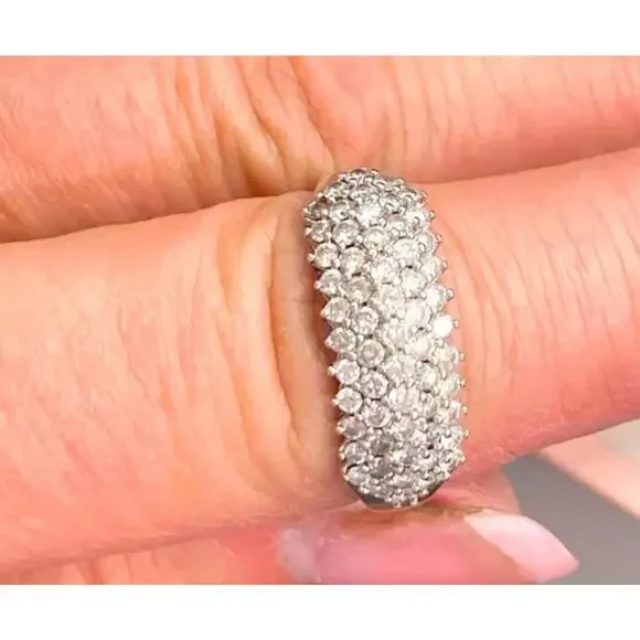 White Gold Multi Diamond Cluster 10K Pave Ring Size 8