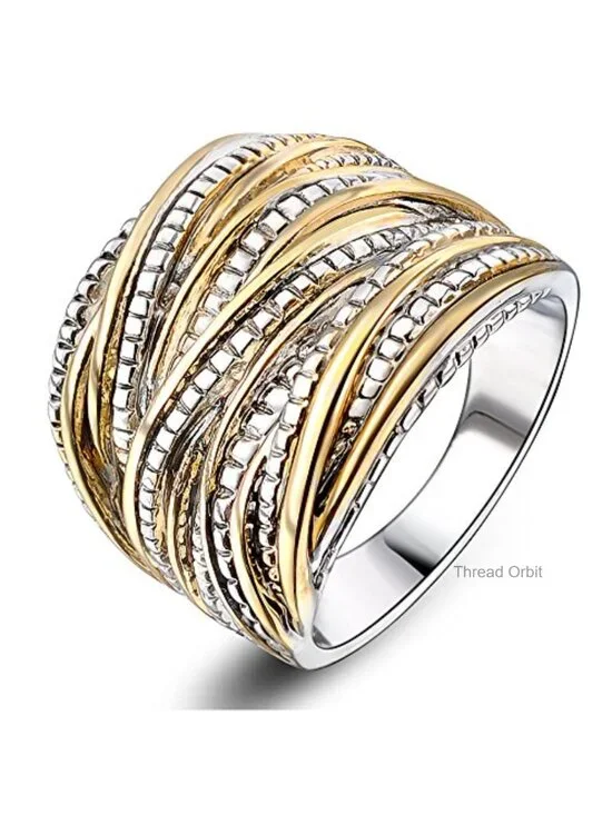 Wide Interwoven Statement Ring Copper Bands Women 14K Look