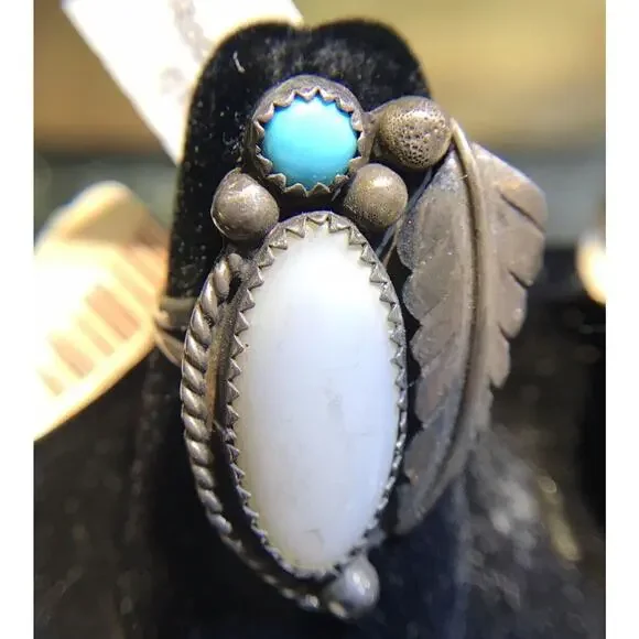 Turquoise/Quartz Ring Sz6.75 Round/Oval Silver 925 NWT (All Stones Simulated)
