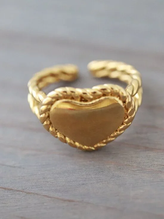 Heart Shape Cuff Ring 18k Gold Plated Stainless Steel