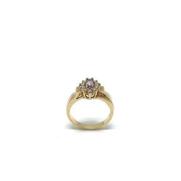 Simulated Amethyst and Crystal Halo Ring