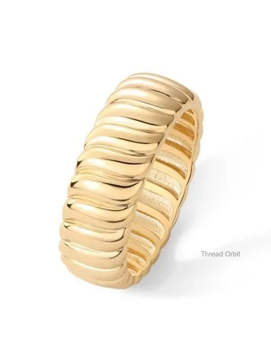 14K Gold Plated Chunky Statement Ring, Wide Stackable Band for Women