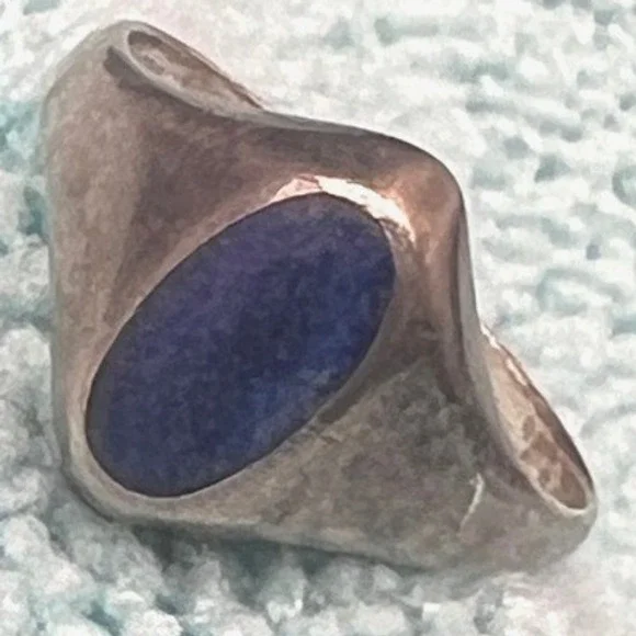 Vintage Sterling Silver Pinky Ring Unisex Blue Stone 4.75 2.8g READ