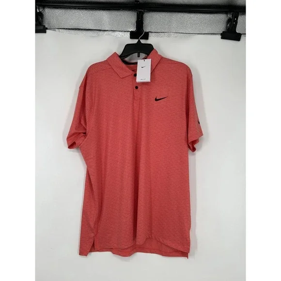 Nike‎ Vapor Golf Polo Shirt Men Large Red Stripes Dri Fit Performance CU9800-631