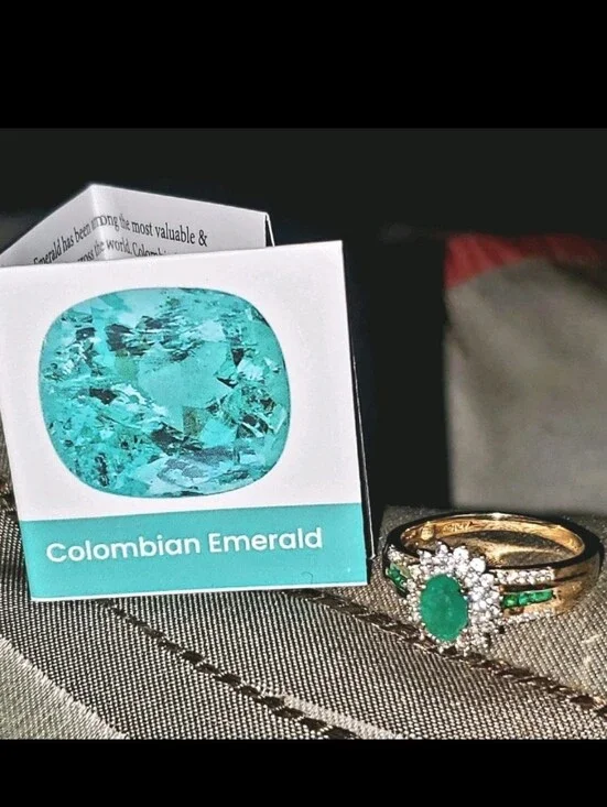 AAA Columbian Emerald & White Zircon 1.70 ctw 14K Gold Plated Sunburst Ring