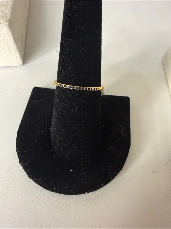 Dainty Stackable Gold Band Ring with Blue Accent Stones