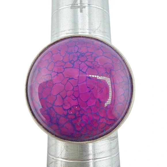 Vibrant Purple Blue Dragon Vein Agate 925 Sterling Silver Ring Size 6.5